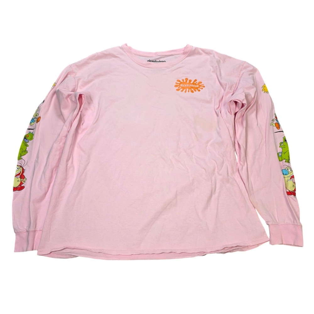 Nickelodeon Long Sleeve Graphic Tee Women's Size XL Pink 90s Cartoon Characters